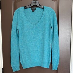 Ann Taylor V-Neck Cashmere Blue Sweater Size M